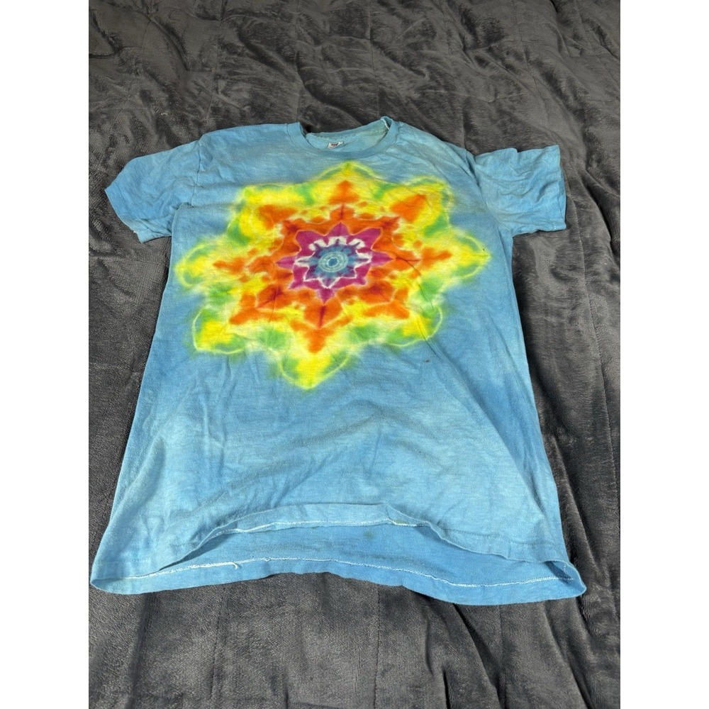 Vtg Hanes 70s 80s Tie Dye T-Shirt Mens Women Sz L Single Stitch Hippy Woodstock
